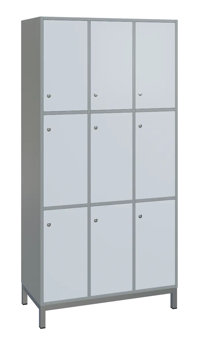 SBS-3333 šatní skříň 9-boxová, 1800x900x400 mm, kovové nohy, korpus šedý, dvířka bílá